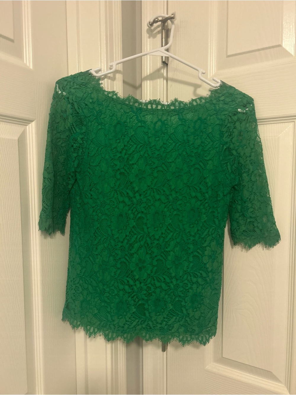 Pim + Larkin Emerald Green Lace Short-Sleeve Blouse